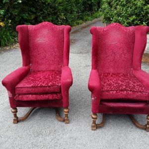 Pair red wing chairs