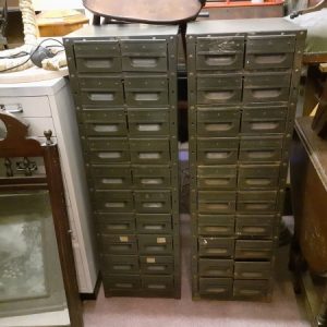 Pair of industrial metal multi-drawer cabinets