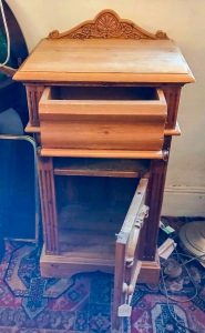 Pine carved bedside cabinet table